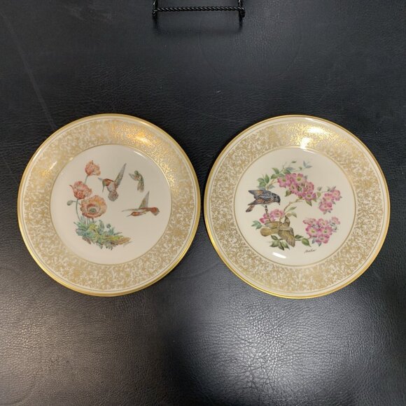 2 Lenox Porcelain Collector Plates Boehm Birds 1974 Hummingbird 1975 Redstart - Picture 1 of 8